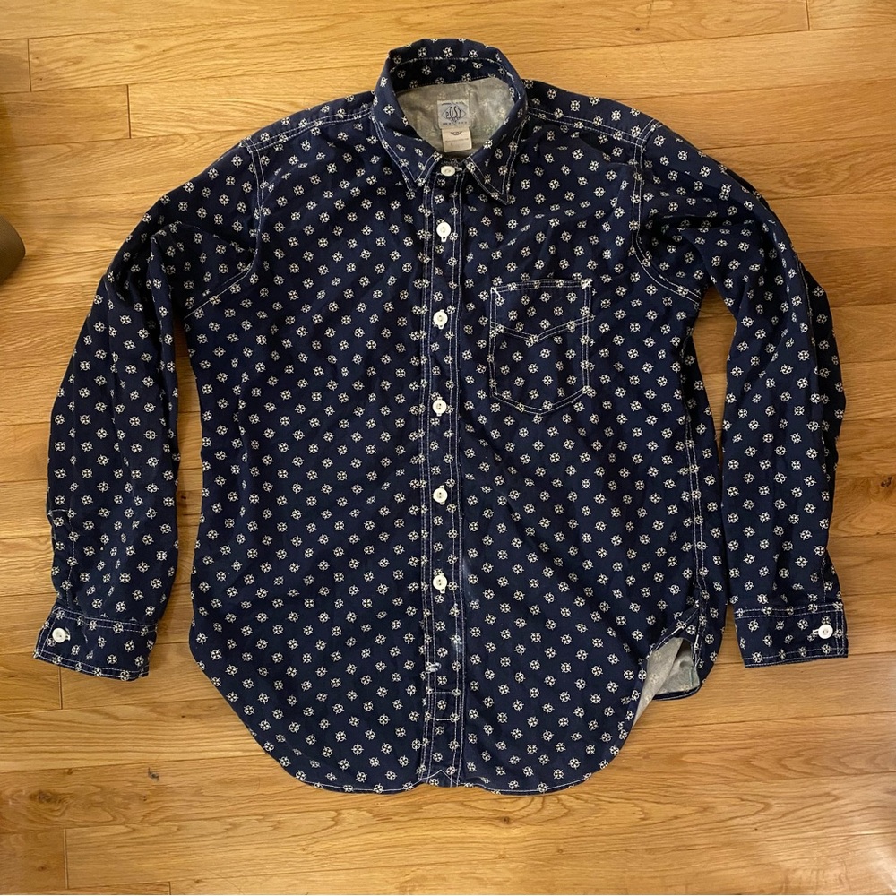 Post O’ Alls Navy Cotton Shirt Made In USA Size M glass Buttons